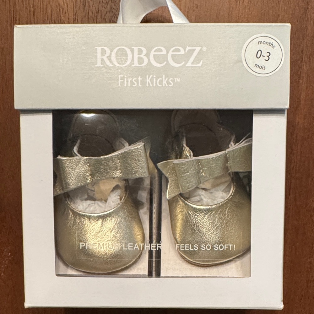 Robeez Shiny Gold Baby Crib Shoes 0-3mo